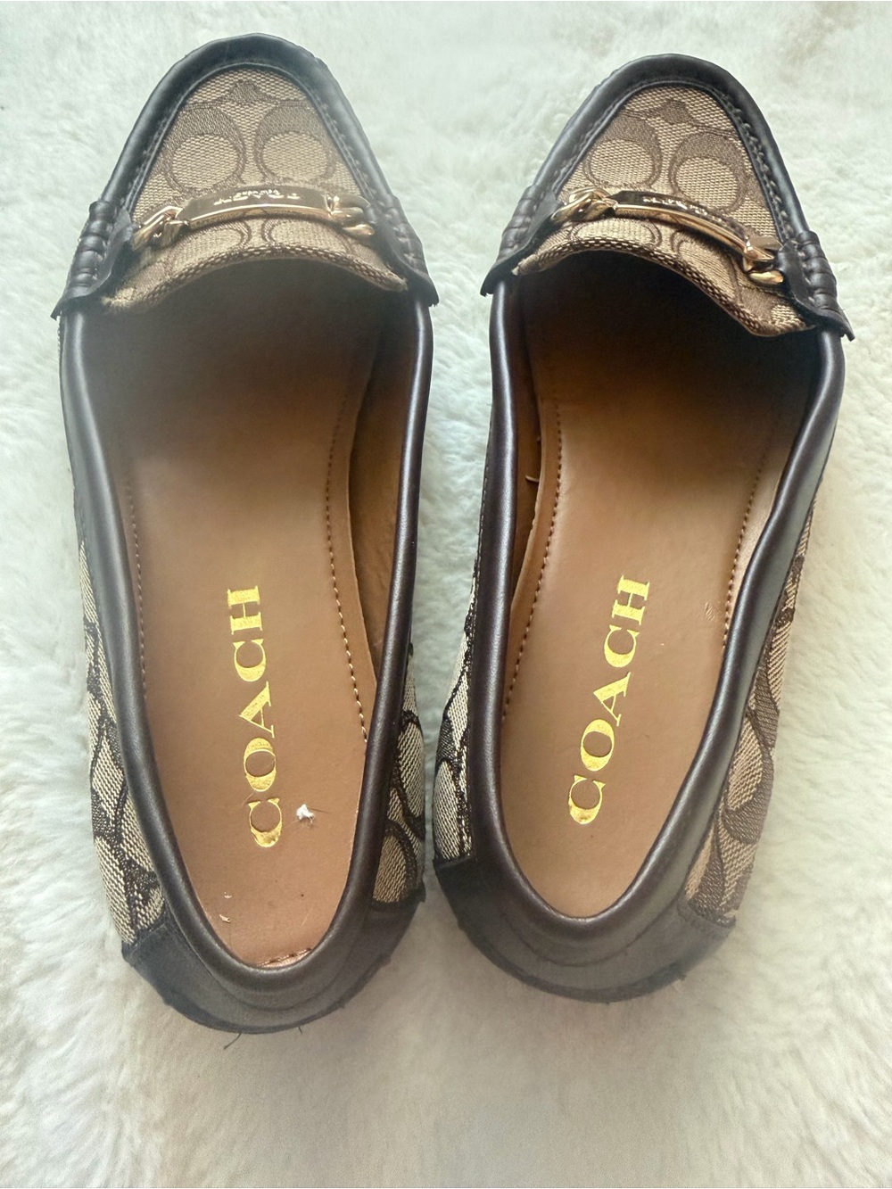 Coach Brown Signature Canvas Loafers with Gold Chain Accent - Picture 5 of 5
